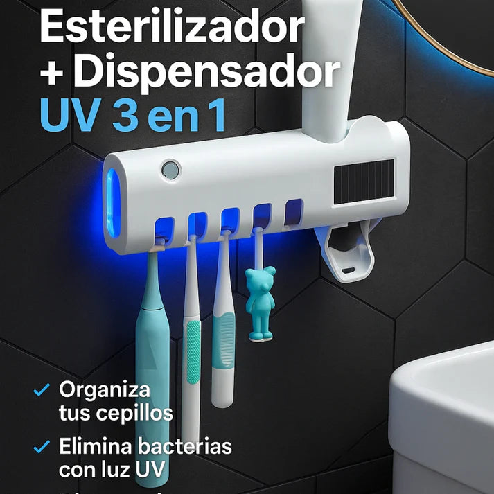 🦷✨ ESTERILIZADOR UV PARA CEPILLO + DISPENSADOR DE CREMA DENTAL 3 EN 1 EXCLUSIVE® ✨🦷