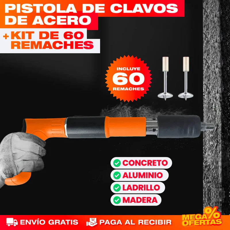 🔩⚡ PISTOLA FULMINANTE DE CLAVOS + 100 CLAVOS ADICIONALES 🔩⚡