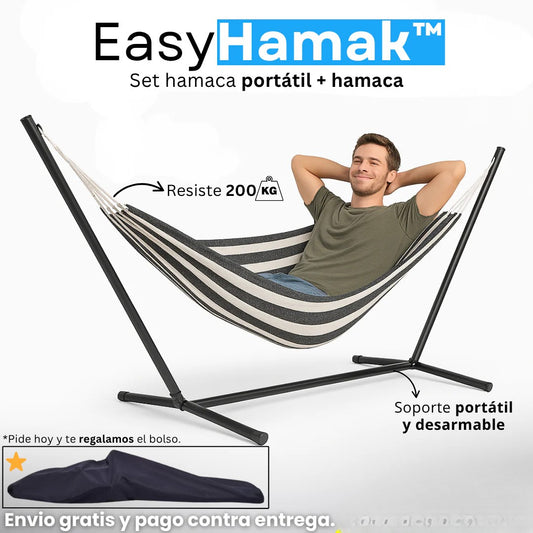 🏕️   HAMACA PORTÁTIL + SOPORTE METÁLICO 🧱 + TULA DE TRANSPORTE 🎒
