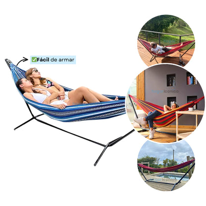 🏕️   HAMACA PORTÁTIL + SOPORTE METÁLICO 🧱 + TULA DE TRANSPORTE 🎒
